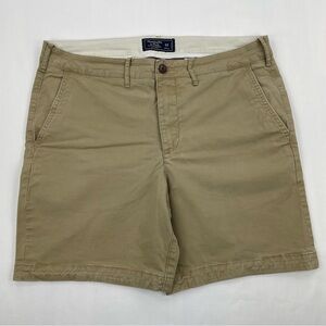 Abercrombie Fitch Chino Shorts Mens 33 Stretch Tan Flat Front 6” Ins